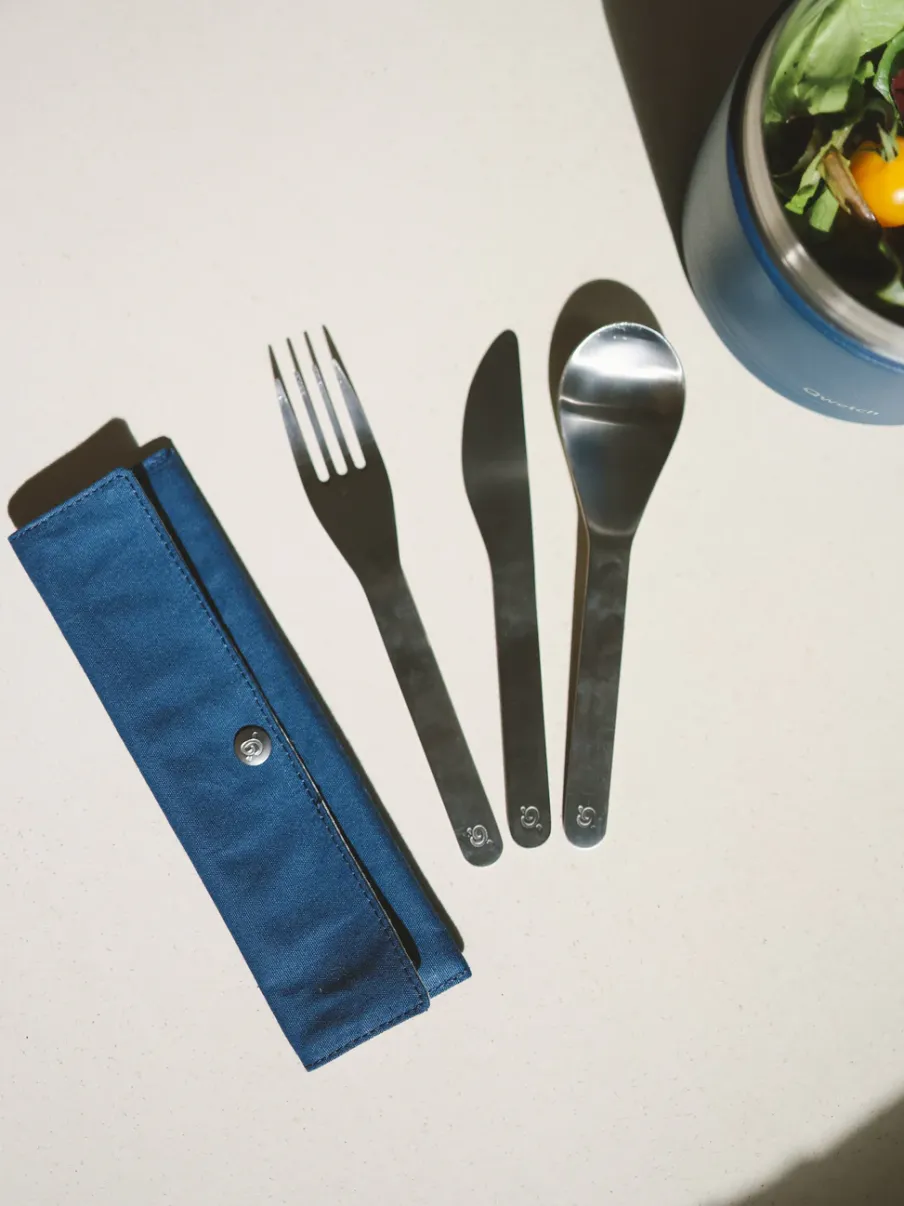 Qwetch Set de 3 couverts inox - Granite Bleu