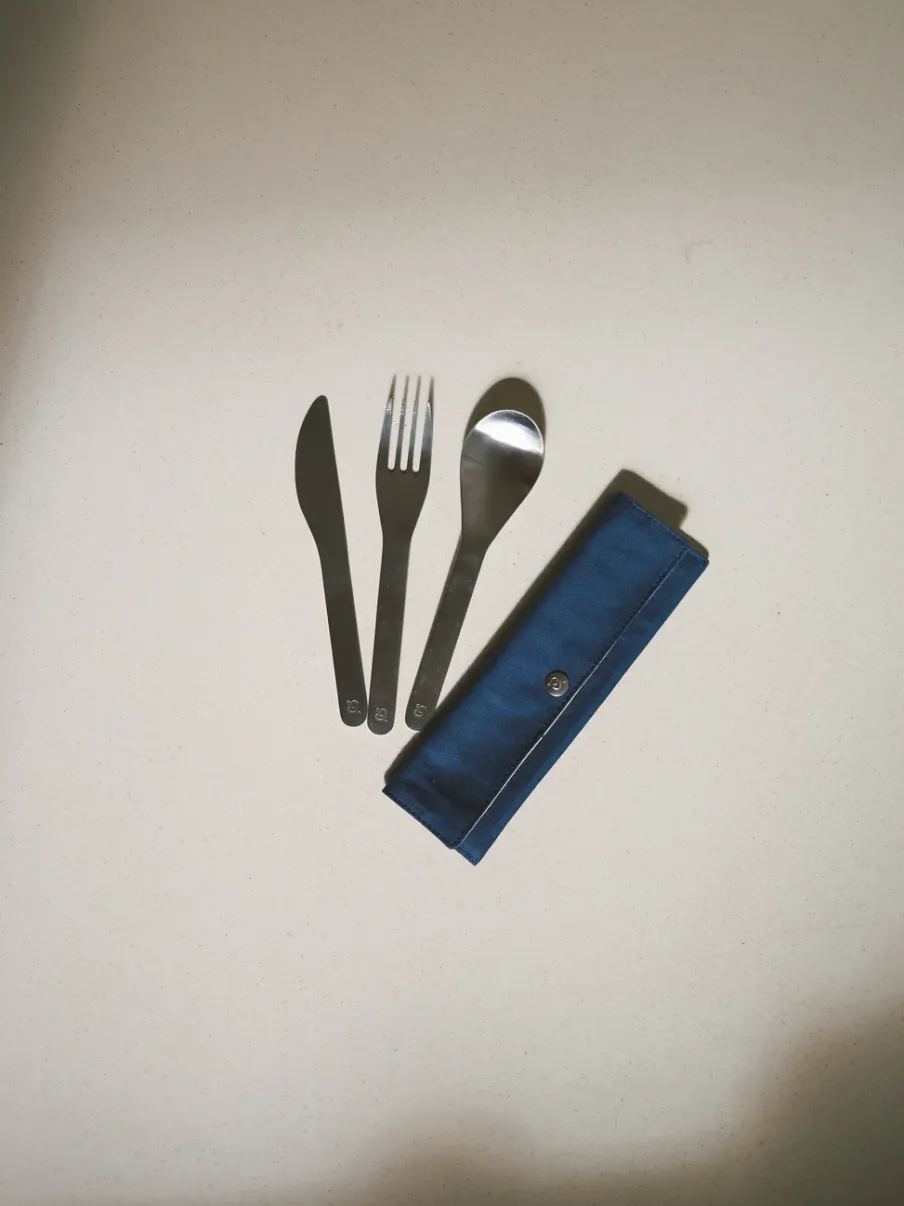 Qwetch Set de 3 couverts inox - Granite Bleu